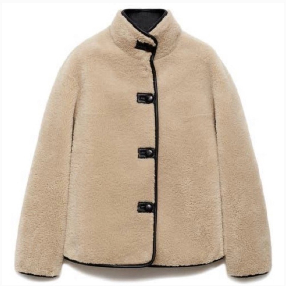 NWT MANGO Women's Tan Faux Shearling Jacket - Size XS